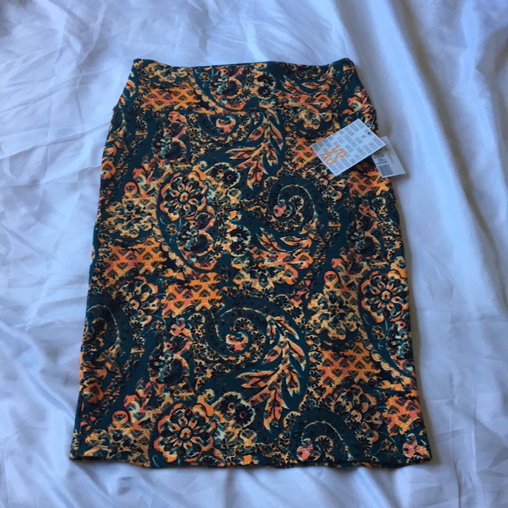 Lularoe XS Cassie skirt teal/orange/black NWT